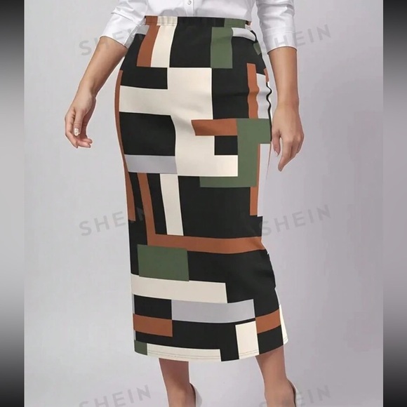 SHEIN Essnce Plus Patchwork Print Skirt 5XL - Picture 2 of 6